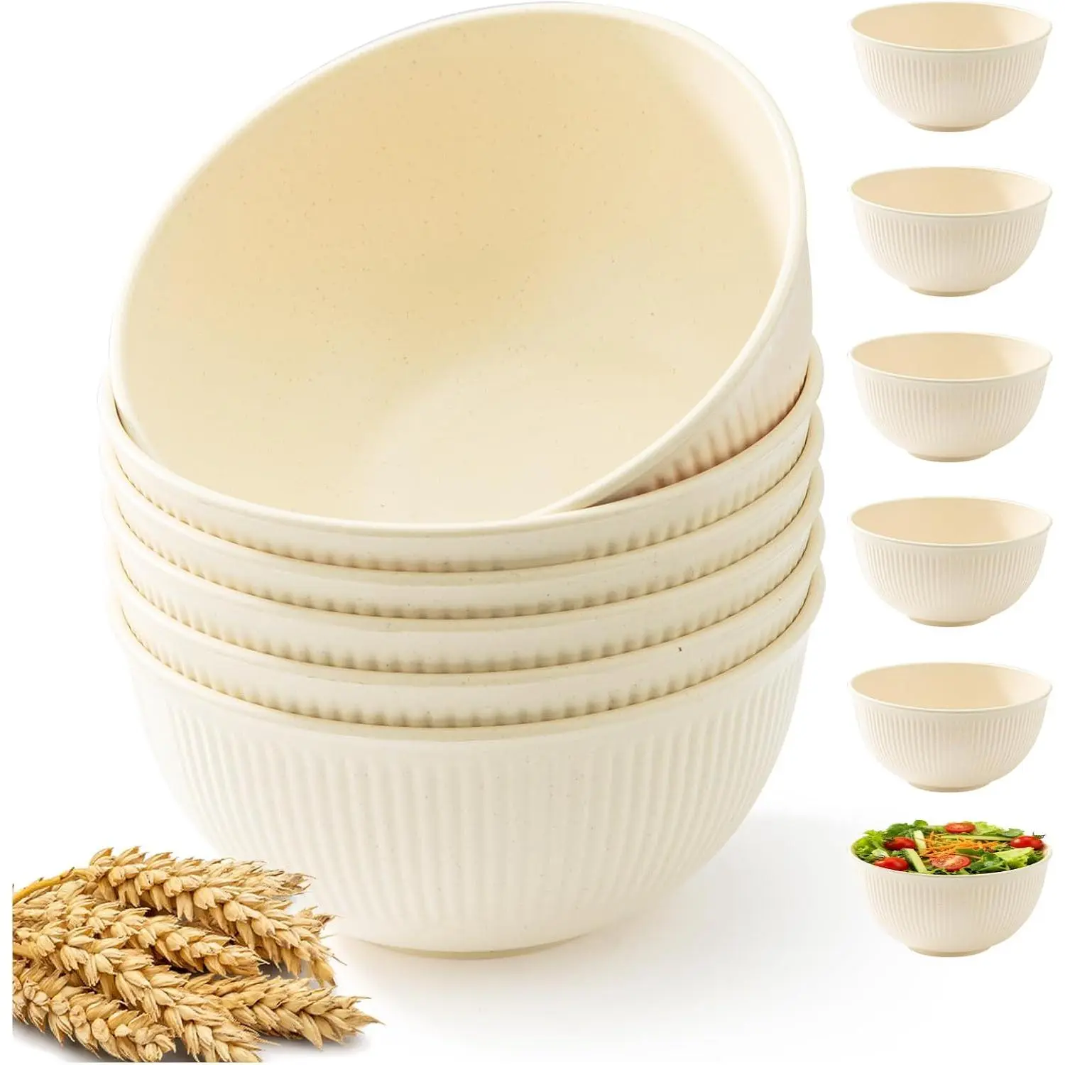 6 count 24 oz Unbreakable Cereal Bowls, The color of rice