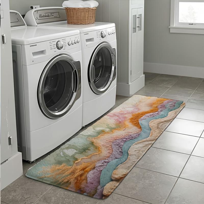Colorful Abstract Wave Patterned Runner Rugs Made of Flannel, Featuring Quick-Drying, Absorbent, And Non-Slip Properties