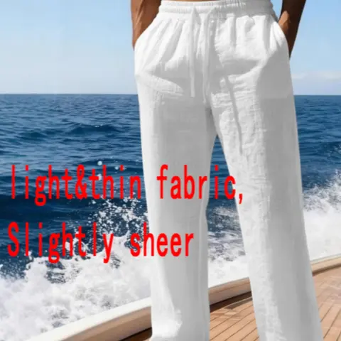Men's Summer Basic Straight-Leg Linen Pants, Casual Beach Pants, Regular-Fit Casual Trousers, Casual Minimalist Trousers for Tropical Island Vacations, Casual Wear Bottoms, Men's Clothing, Menswear