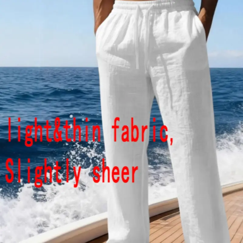 Men's Summer Basic Straight-Leg Linen Pants, Casual Beach Pants, Regular-Fit Casual Trousers, Casual Minimalist Trousers for Tropical Island Vacations, Casual Wear Bottoms, Men's Clothing, Menswear