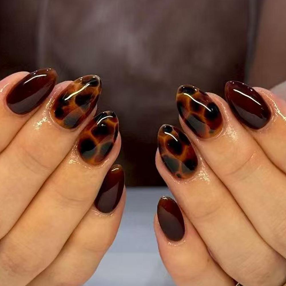 24pcs Short Oval Leopard Print Press-On Nails Set, Nail Kit, Unique Design, Includes Jelly Glue and Nail File, Easy to Wear, Perfect for Parties, Dancing, Daily Use