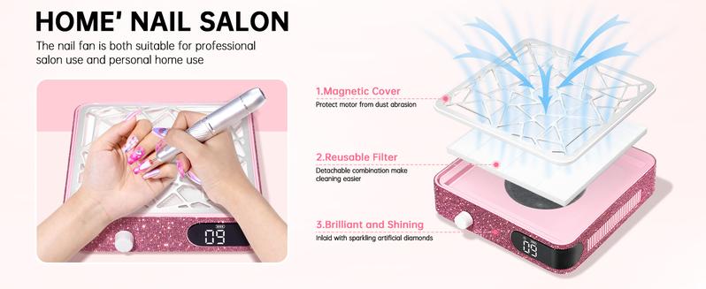Nail Dust Collector, Corded Dust Collector Nail Tech,Powerful Vacuum Fan Vent Dust Collector Extractor Dust Suction Machine for Acrylic Nails Polishing, Nail Salon, Manicure Clean Workspace Inhalation Pisks,Pink Diamond/White Diamond