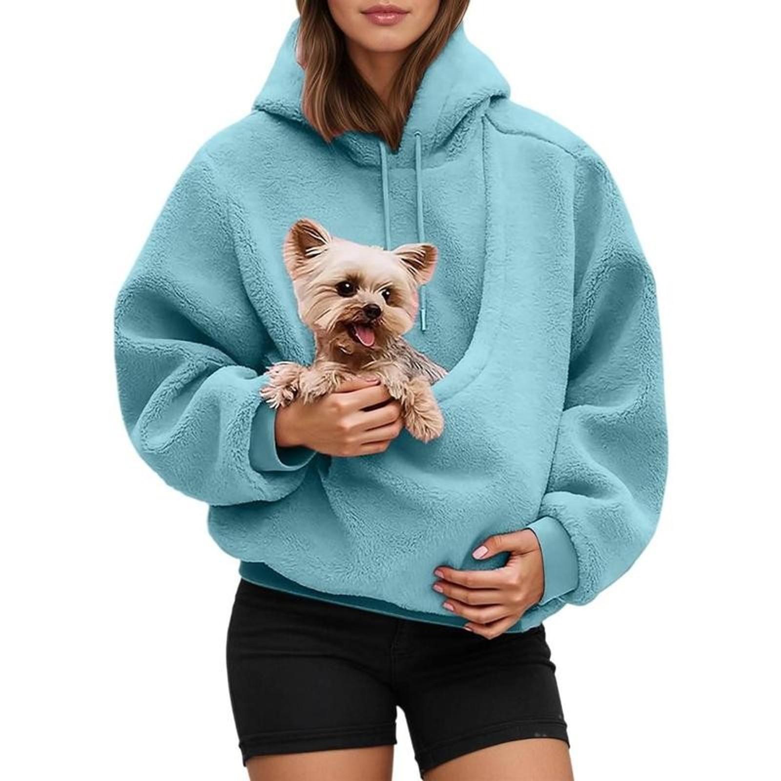 Pet Pouch Hoodie Winter Thick Waterproof Fleece Jacket for Small Cats and Dogs with Front Carry Pouch for Outdoor Use Normal Type