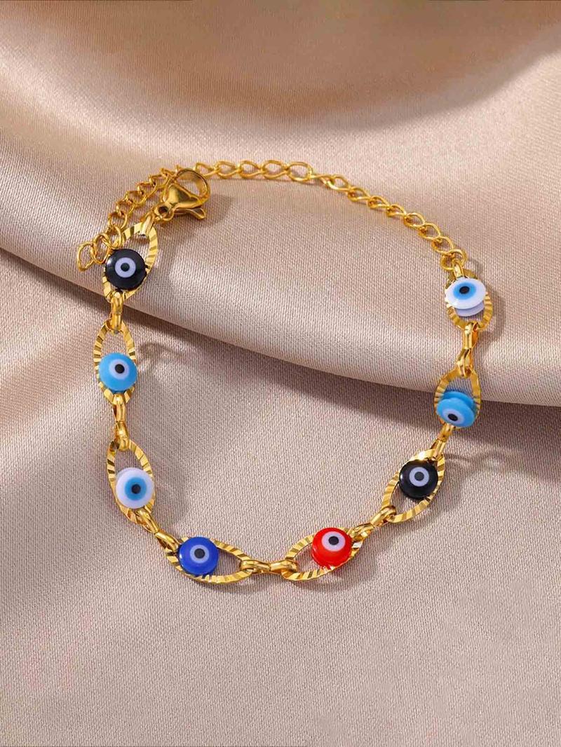 Fashionable Multicolor Devil Eye Stainless Steel Bracelet, Simple Design Creative Women's Daily Wear Party Accessory