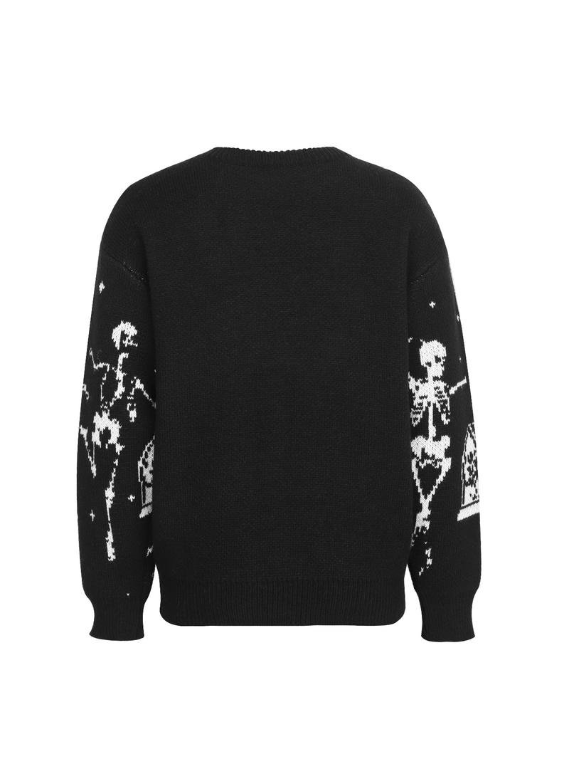 Women's Halloween Skeleton & Star & Moon Print Round Neck Sweater, Casual Long Sleeve Crew Neck Jumper for&nbsp;Fall, Halloween Costumes Woman 2024, Fashion Ladies' Knitwear for Daily Wear