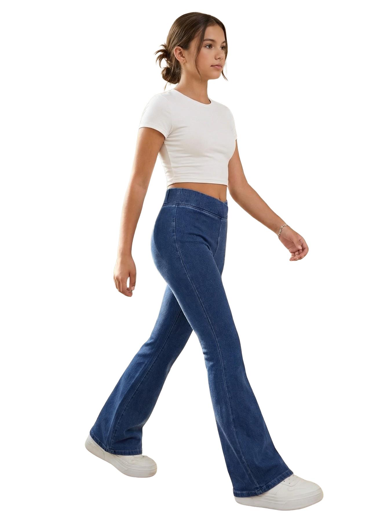 Girls High Elastic Denim Flare Pants, Soft Skin-Friendly Underwear, Slim Fit Casual Pants for Ages 130-160cm, Comfortable Daily Wear