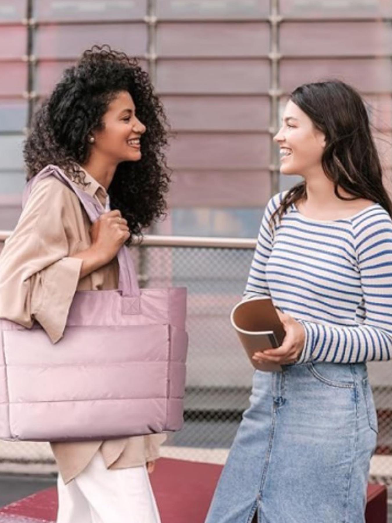 26 Valentine's Day Women's Solid Color Quilted Tote Bag, Lightweight Puffer Design Shoulder Bag for Travel & Work & Beach, Casual Trendy Versatile High-quality Daily Commuting Bag