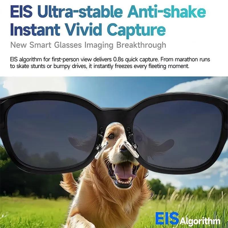 Smart AI camera glasses with 8-megapixel photochromic lenses, adjustable via buttons and touch control. Suitable for travel and outdoor adventures, supporting 160+ languages, real-time translation, Bluetooth wireless wearable video recording, and UV prote