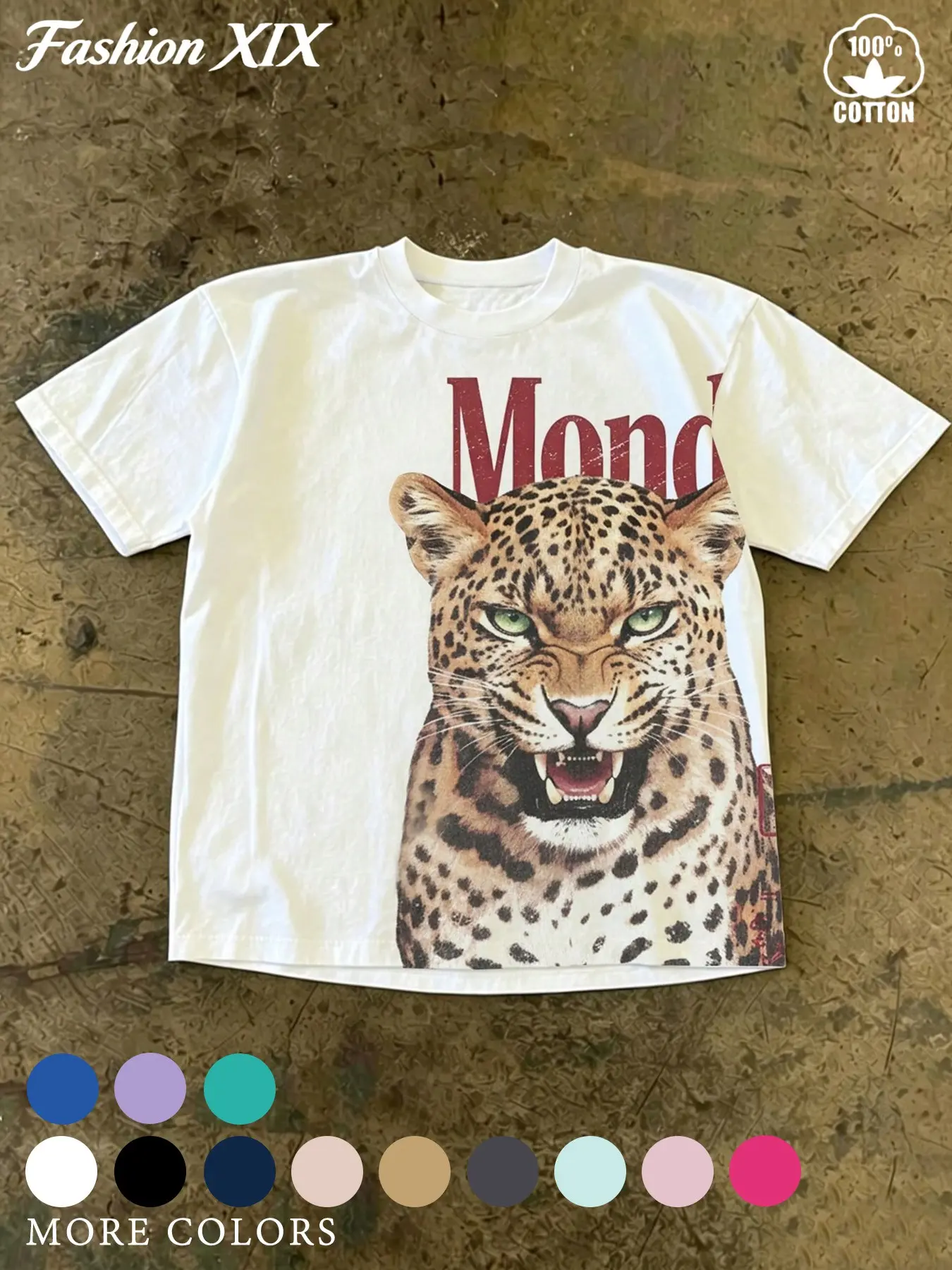 MENS WOMENS 100% COTTON LOOSE FIT CREW NECK T-SHIRT VINTAGE ANGRY LEOPARD PRINT GRAPHIC TEES RARE AESTHETIC Y2K STREETWEAR CASUAL DAILY OUTFIT SPRING SUMMER ALL SEASON STREET PARTY LOUNGE SHORT SLEEVE TEE