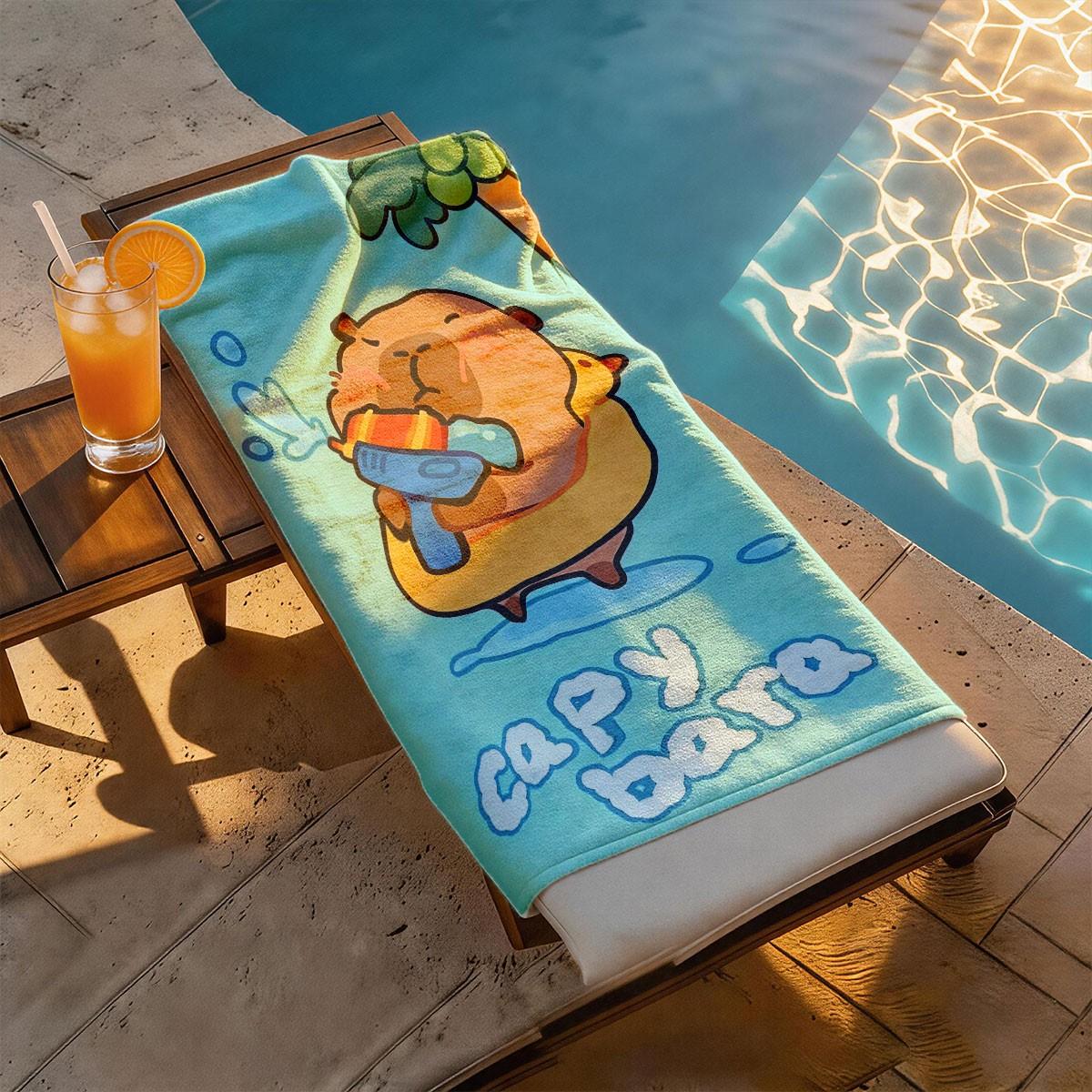 Cartoon Capybara Print Beach Towel, Super Large Size, Skin-Friendly, Absorbent and Quick-Dry, Perfect for Beach, Pool, Summer Outdoors, Quick Drying Absorbent