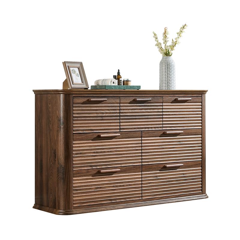 PieDle Fluted 7-8 Drawer Dresser, 52" Wide Modern Wood Dresser for Bedroom, Chest of Drawers with Curved Profile Design,  Sideboard Buffets Cabinet,TV Stand & Storage Organizer for Living Room, Hallway