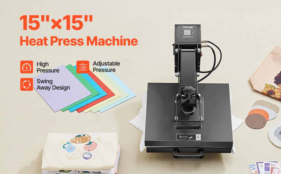 fathersdaygift VEVOR Heat Press, 15x 15 inch Heat Press Machine for T-shirts, Fast and Even Heating, Easy to Use, High Pressure for Digital Industrial-Quality Sublimation Printer for Transfer Vinyl, T-shirt, Black