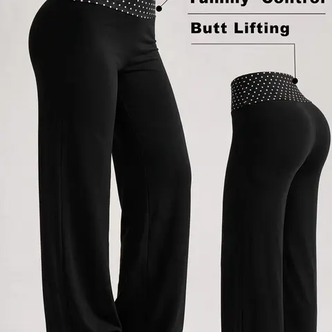 Women's Solid Waist Polka Dot Sporty Straight Leg Pants, Quick-Dry High-Waisted Stretch Running Pants, Fashionable for Gym & Daily Wear, Elastic Running Pants