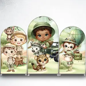15-day 2D Flat Delivery Safari Boy with Zebra and Leopard Arch Backdrop Cover for Jungle Baby Shower