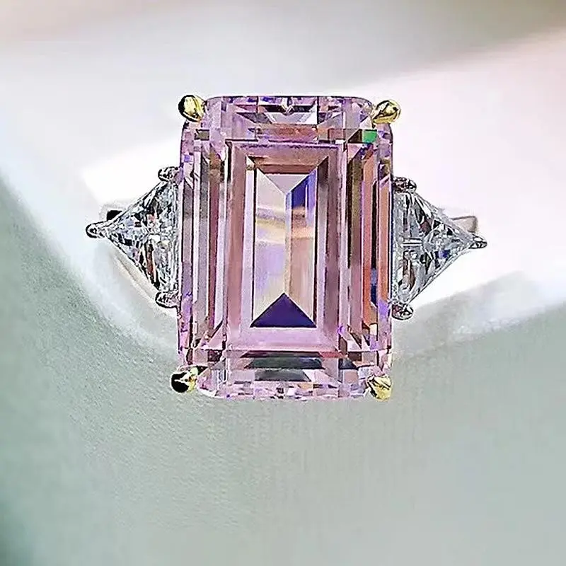 2024 New Yellow pink and white gemstone ring simple fashion all temperament women's ring Grandma cut rectangular synthetic moissanite rings