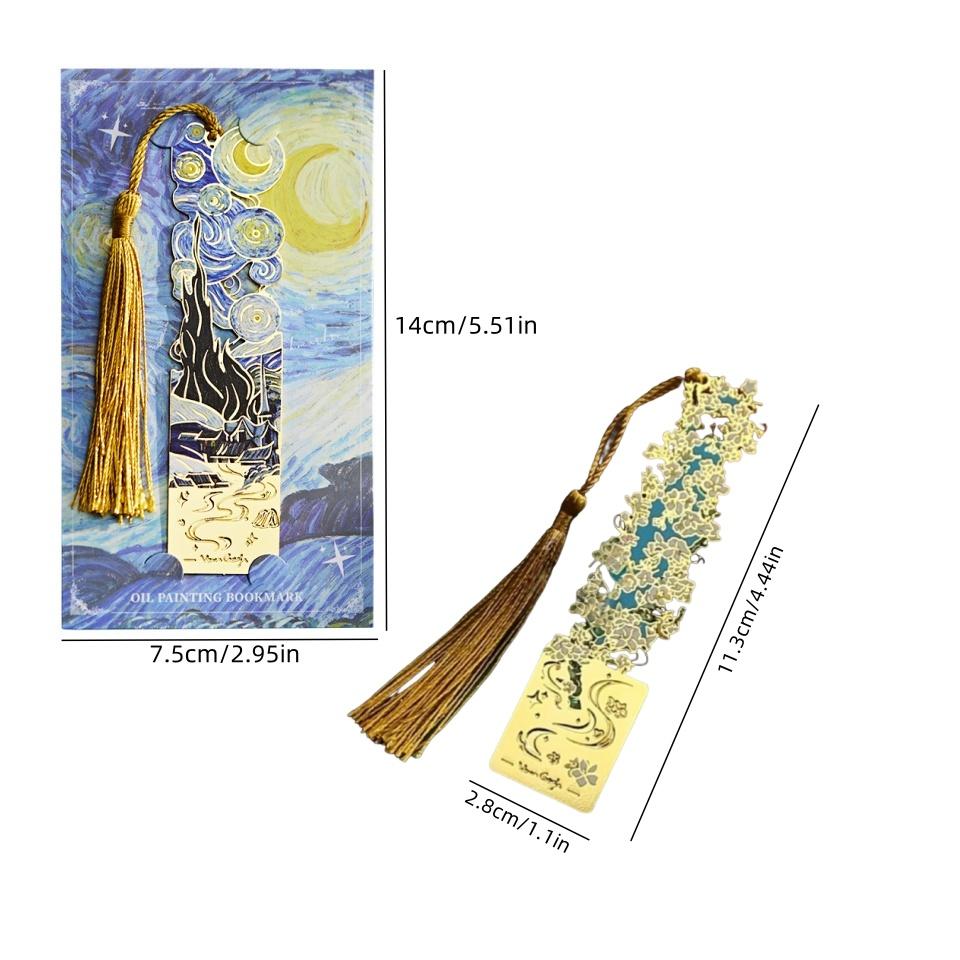 Vintage Van Gogh Oil Painting Metal Bookmark, Book Accessories, with Tassel, Hollow Classical Design, Perfect Gift for Book Lovers