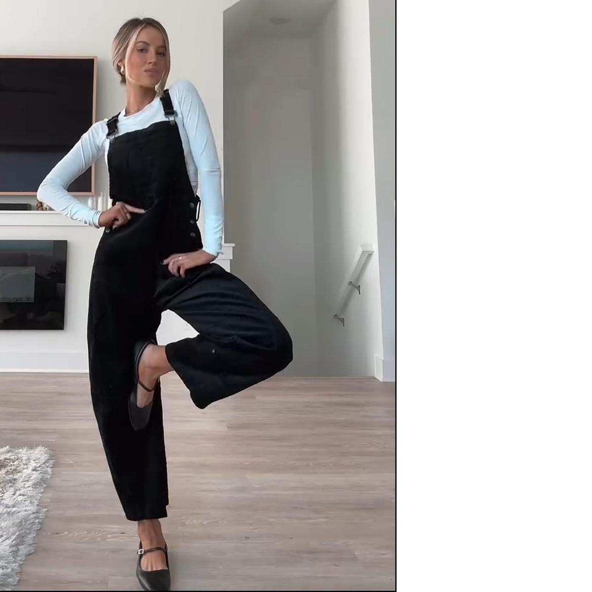 Buenoble Fall Corduroy Overalls for Women Barrel Wide Leg Bib Corduroy Pants Adjustable Romper Jumpsuit with Pockets