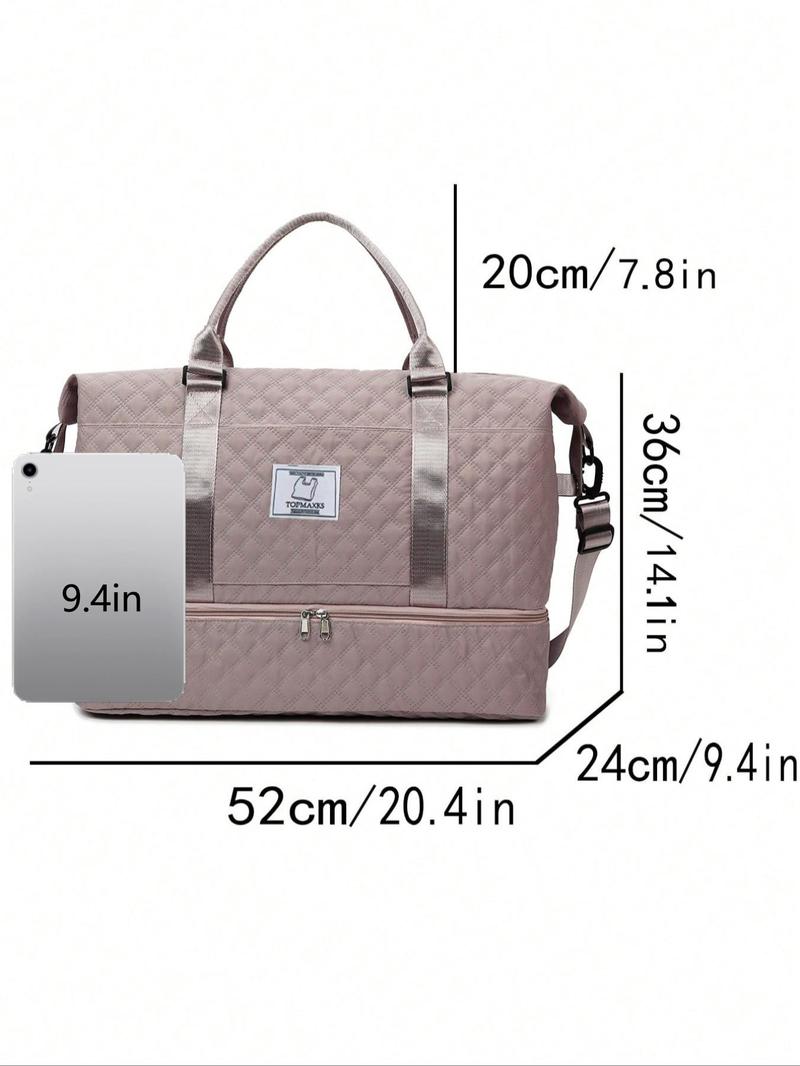 Unisex Sporty Quilted Design Solid Color Travel Bag, Casual Large Capacity Crossbody Bag, Trendy Carry on Weekender Bag for Travel & Gym & Outing Use
