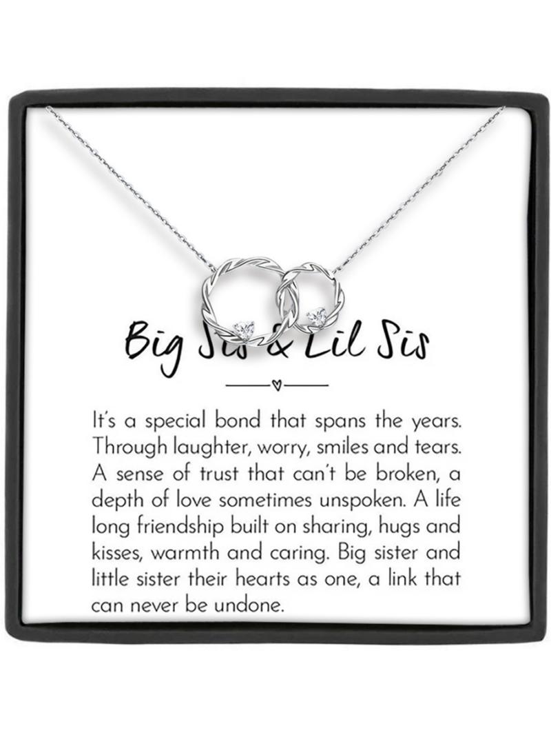 Double Ring Pendant Necklace with Gift Box and Card,Big Sister & Little Sister Necklace Gift, Birthday Christmas Gifts, Friendship Jewelry