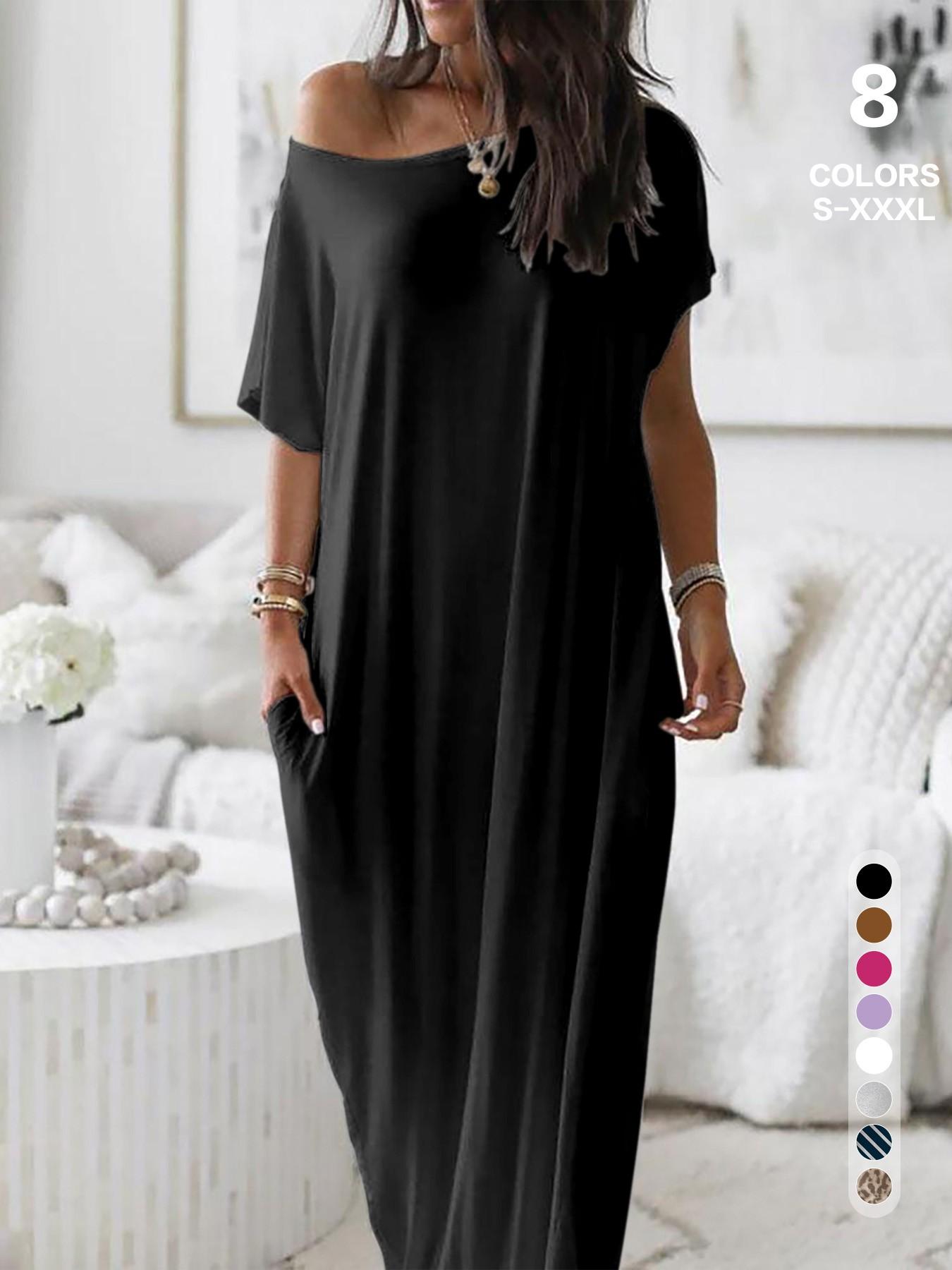 2026 Women's Solid Color Short Batwing Sleeve Loose Loungewear Dress, Soft Comfortable Casual Daily Wearing Nightdress, Versatile Ladies' Sleepwear for All Seasons