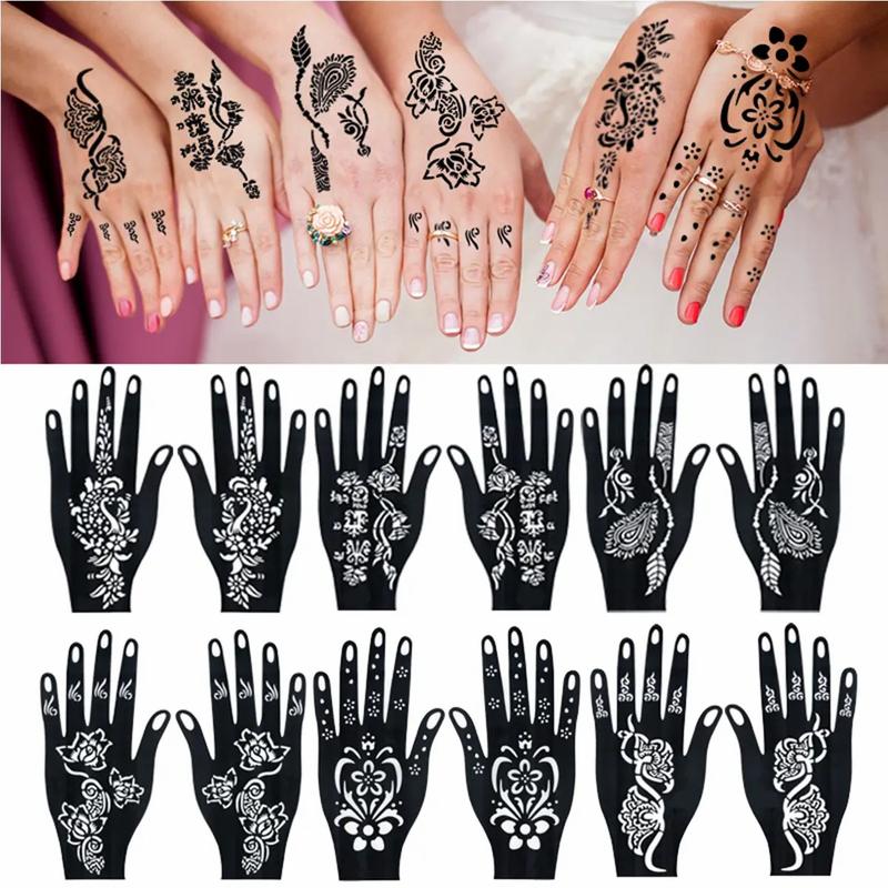 Henna Tattoo Paste Set, 3 Henna Pastes + 6 Temporary Tattoo Stencils, Waterproof Henna Tattoos for Body Art & Nail Designs Henna Tattoo Paste Set, 3 Henna Pastes + 6 Temporary Tattoo Stencils, Waterproof Henna Tattoos for Body Art & Nail Designs
