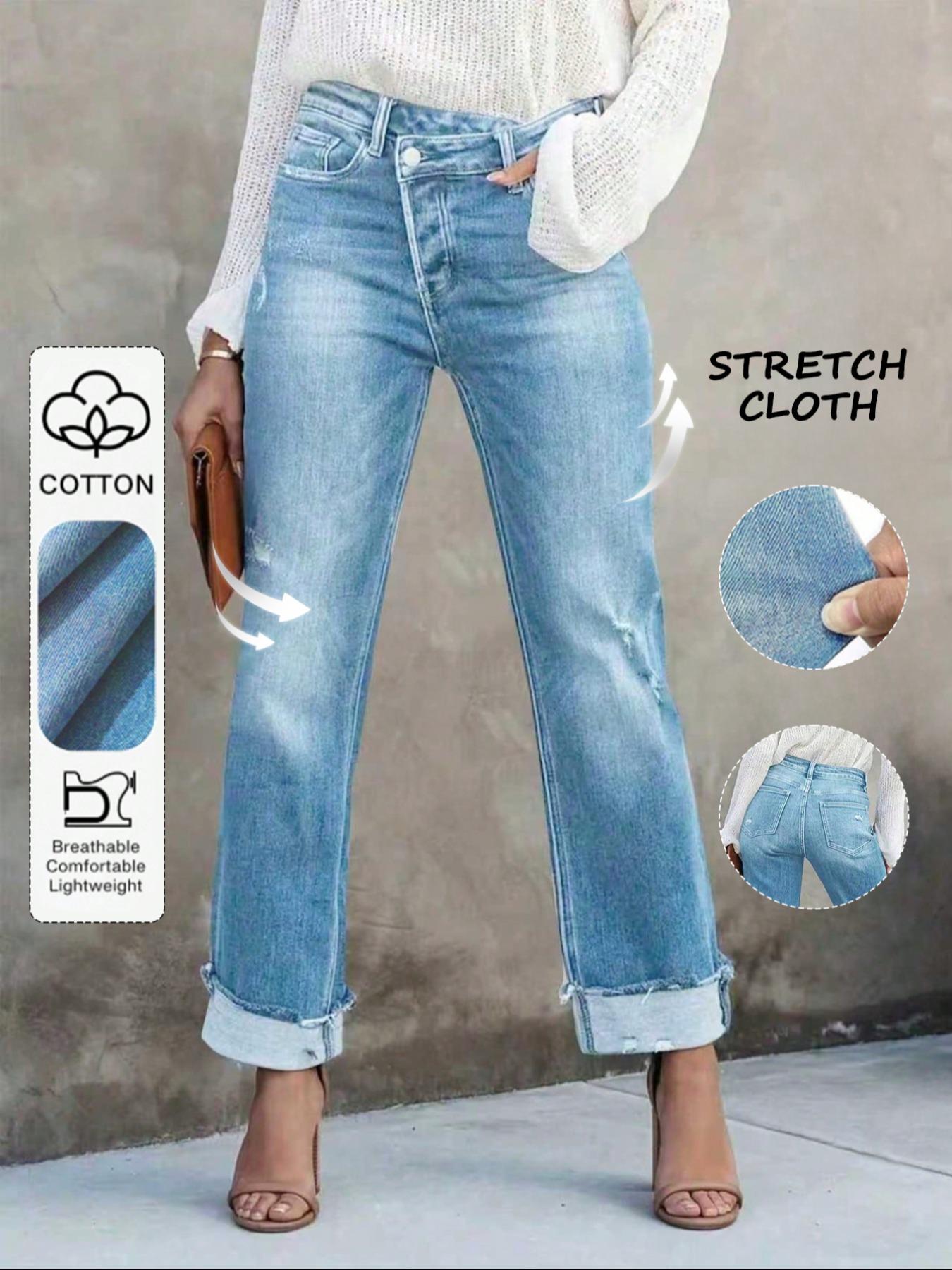 Women's Solid Color Jeans, Casual Comfy Denim Pants for Daily Wear, Ladies Bottoms for All Seasons