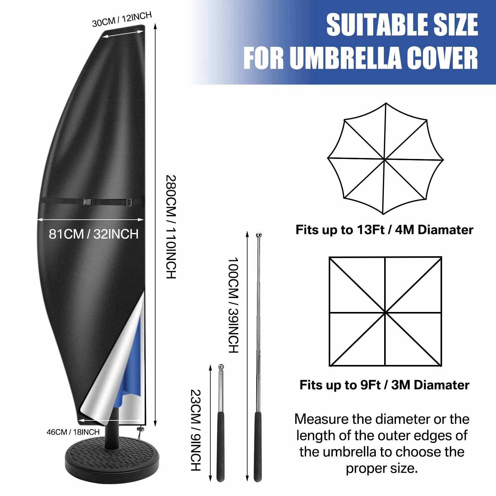 Outdoor Cantilever Umbrella Cover, Waterproof Patio Parasol Cover, Banana Straight Style, All-Season Parasol Umbrella Protection