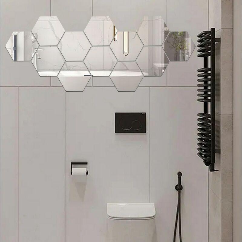 12Pcs Hexagon Acrylic Mirror Wall Stickers, 3D Self-Adhesive DIY Hexagonal Mirror Wall Decals, Modern Minimalist Nordic Style Shatterproof Wall Art Decor for Living Room Bedroom, Make Room Look Bigger, Easy Install