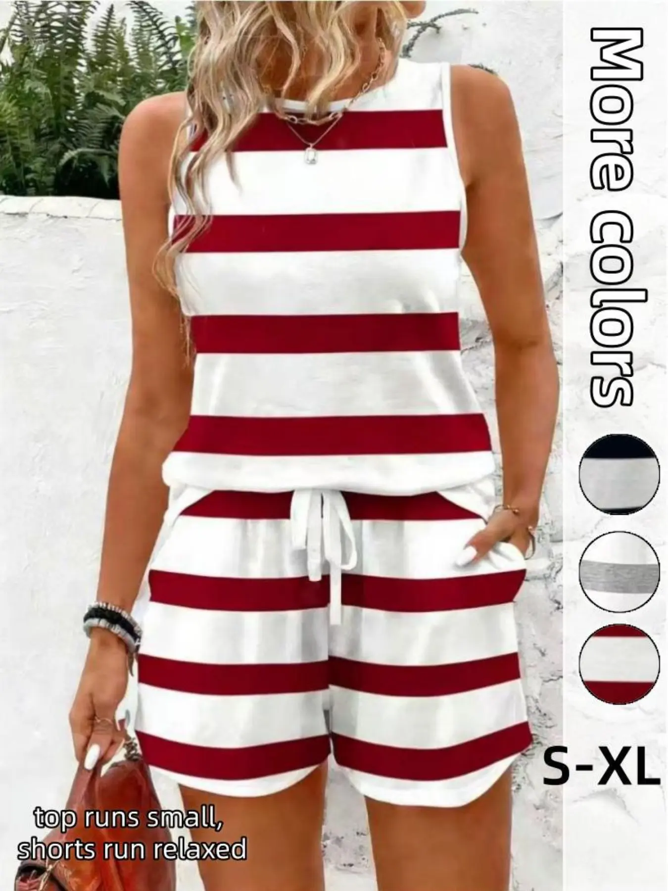 2-Piece Set Women's Striped Sleeveless Tank Top & Shorts, Casual Pajama Set, Summer Nightwear for Vacation, Daily Loungewear, Effortless Loungewear