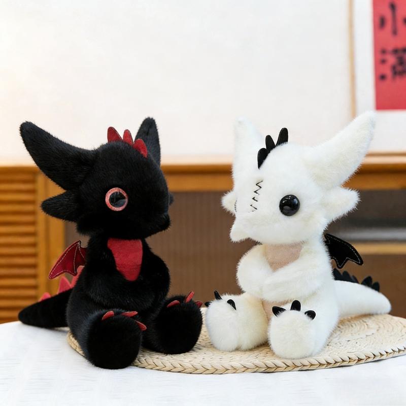 25cm Cute Baby Dragon Plush Toy Set Kawaii Black White Tie‑Dye Dragon Stuffed Animal Soft Plushie Doll Kids Gift Home Decor