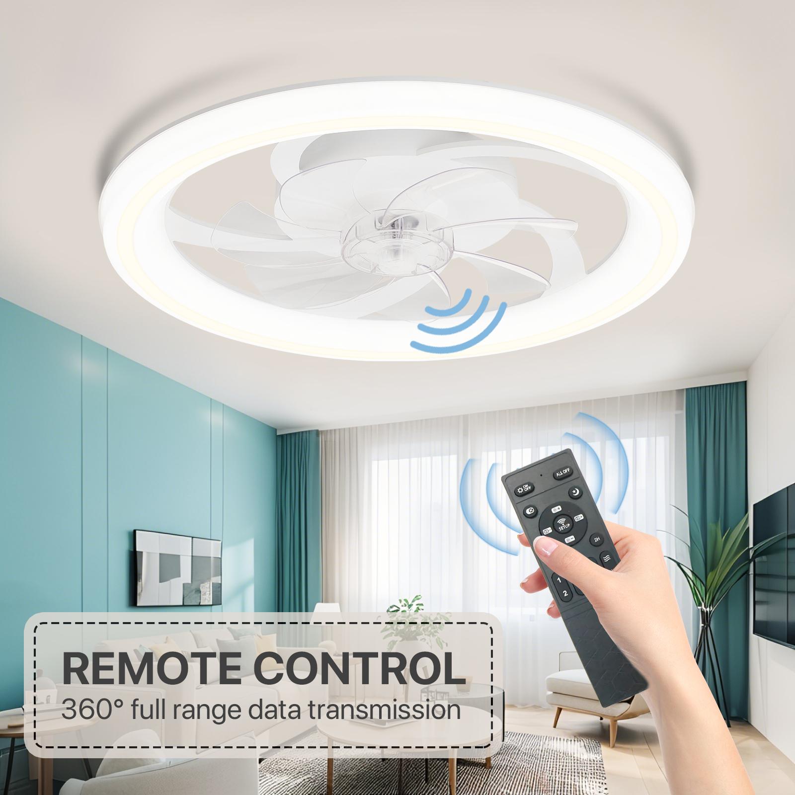 GLITGATE Smartiling Modern LED Ceiling Fan with Light & Remote - 6-Speed, 3 Color Temperatures, Dimmable Brightness, Timer Function, App & Remote Control, Flush Mount Design for Bedroom & Living Room