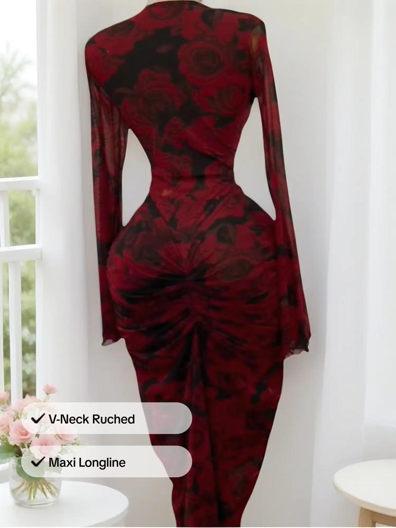 PULKRITU Women's All Over Print Cut Out Bodycon Dress, Fashion Casual Cocktail Party Dress for Daily Outdoor Wear, Women Dress for Autumn