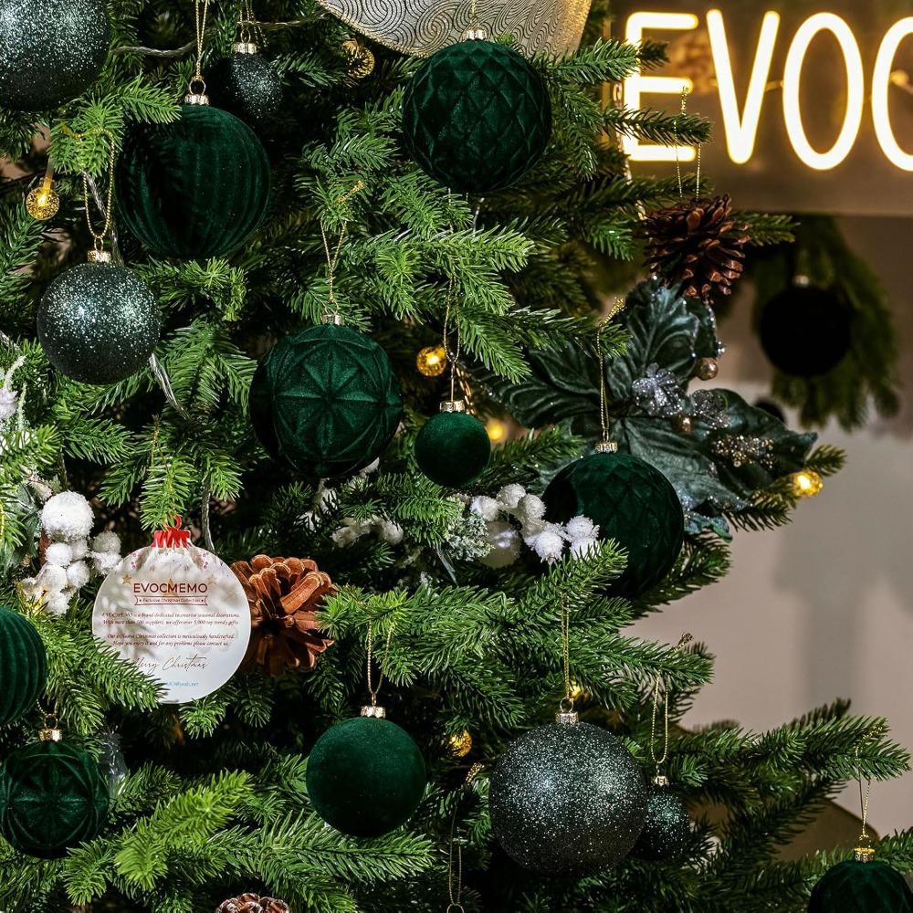 36 Pieces Velvet Christmas Ball Ornaments Dark Green Xmas Tree Decorations Shatterproof Christmas Ornaments Set Modern Elegant Decoration