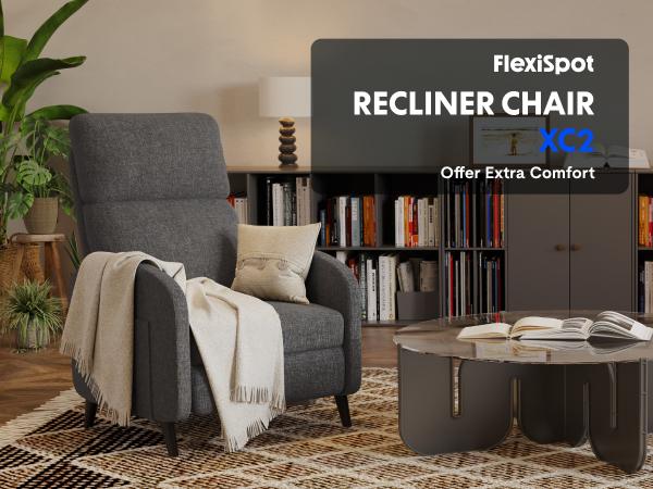 【Valentine Day Sale】】FLEXISPOT Recliner Chair for Adults – Fabric Single Sofa Armchair with Side Pockets, Adjustable Backrest & Extended Footrest, Small Modern Reclining Chair for Living Room, Home Theater & Office, 300Lbs Capacity