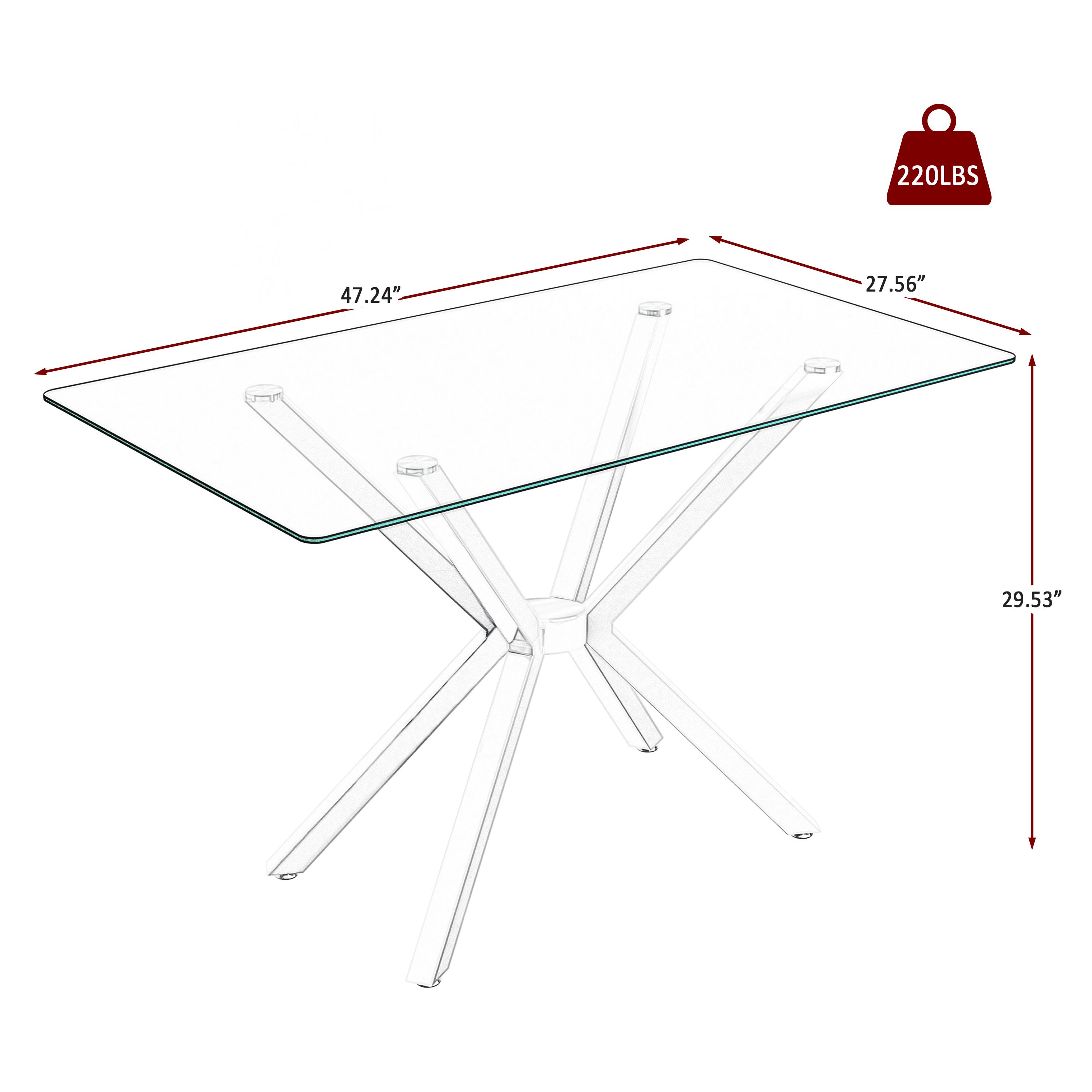47.24" Rectangular Glass Dining Table with Metal Legs - Modern Kitchen & Dining Room Table, Stylish Durable Design Interior，Golden