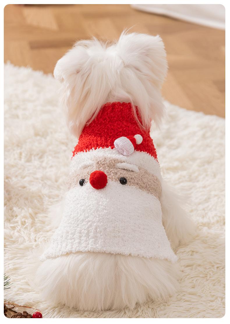Cute Santa Claus Sleeveless Warm Sweater Winter Holiday New Year Outfit for Small Medium Dogs Cats