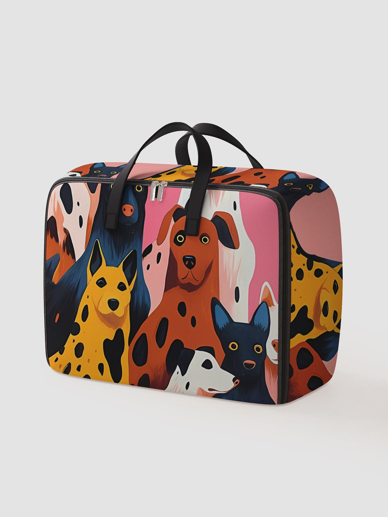 Dog Pattern Storage Box, Space-Saving Large Handheld Organizer, High Capacity Storage, Ideal for Moving, Travel, Camping, Dormitory, Bedroom, Blankets, Print