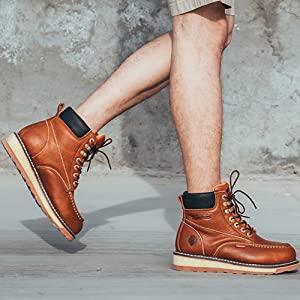 SUREWAY 6” Mens Heavy Duty Soft/Steel/Composite Toe Work Boots for Men,Comfortable & Durable,Goodyear Welt,Full Grain Leather,Oil/Slip Resistant,Wedge Moc Toe Industrial Construction Boots/Shoes