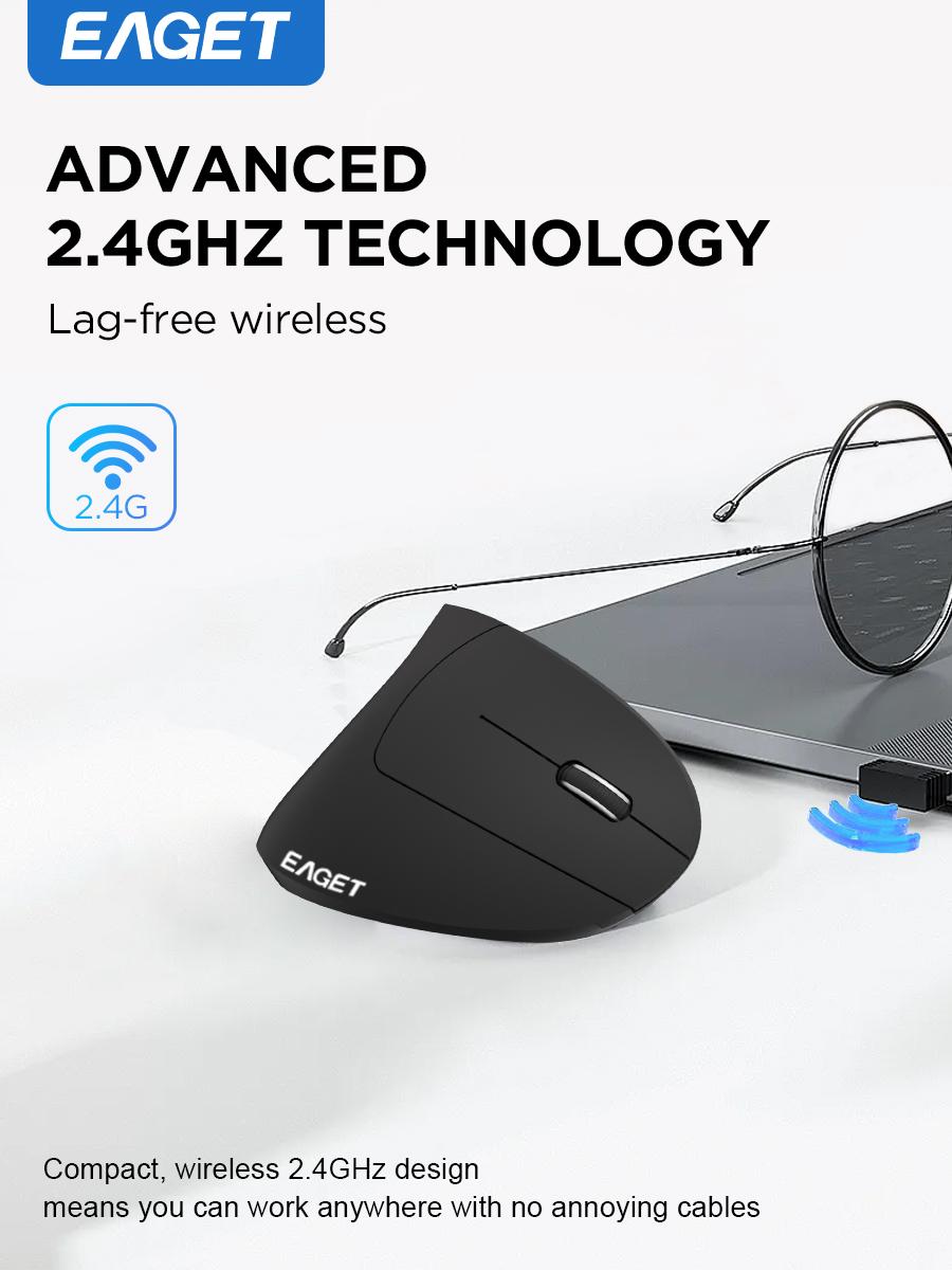 EAGET Wireless Ergonomic Performance Mouse, Vertical Mouse,Optical Office Mouse, Right Hand Mouse,Gaming Mouse for Computer Laptop(Black)