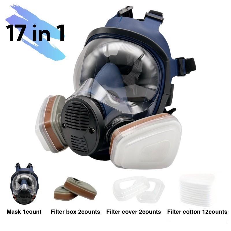 Reusable Anti-Fog Toxic Face Mask Set, Protective Mask, Full Face Respirator with Filter, Non-Slip Net Headband, Gas Dust Poison Protection, DIY Painting