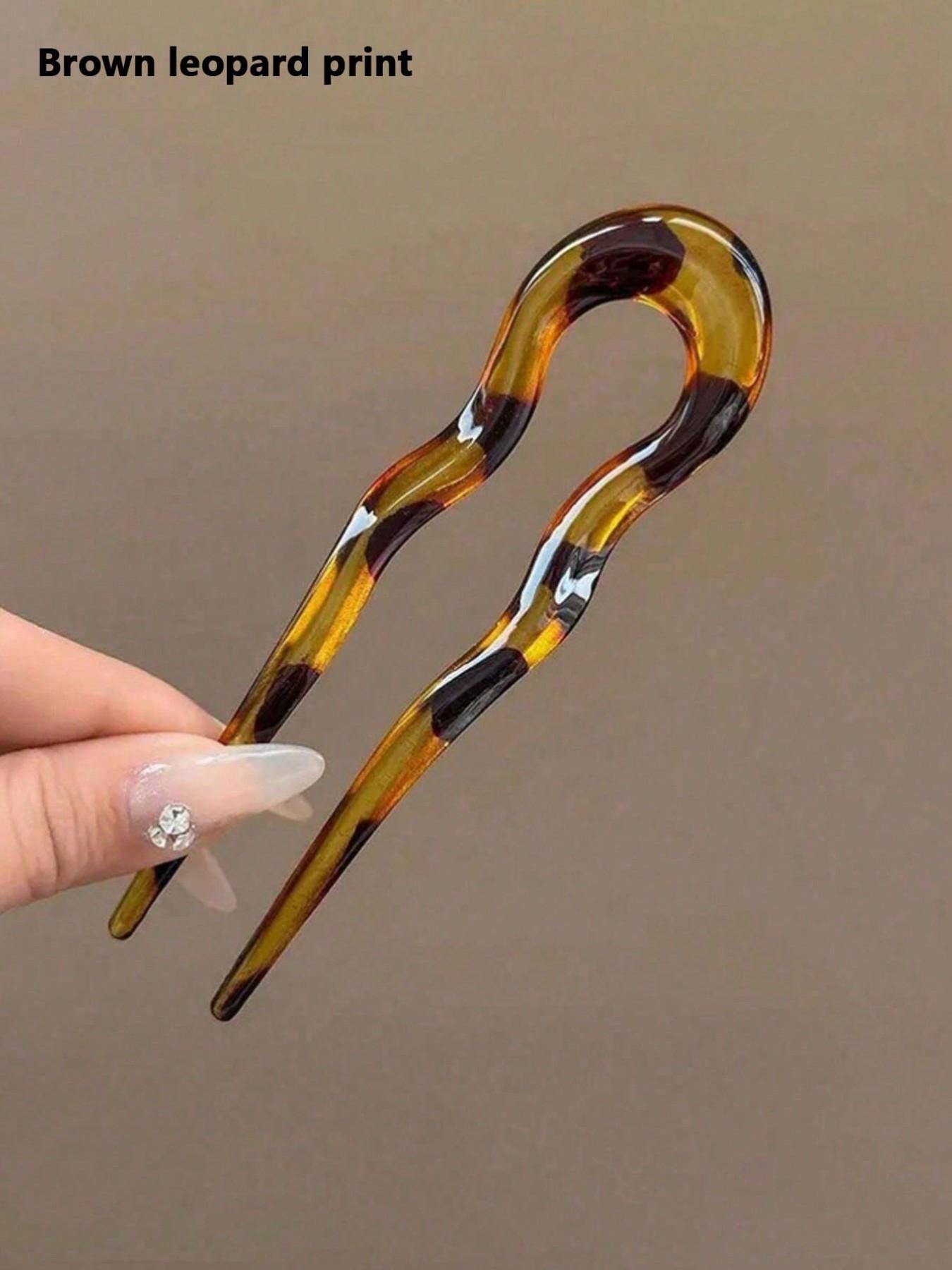 French Twist Spin Hair Forks, U-Shaped Wavy Hair Clips, Suitable For Spiral Buns, Tortoiseshell, Fashionable Flexible & Durable Women Hair Accessories