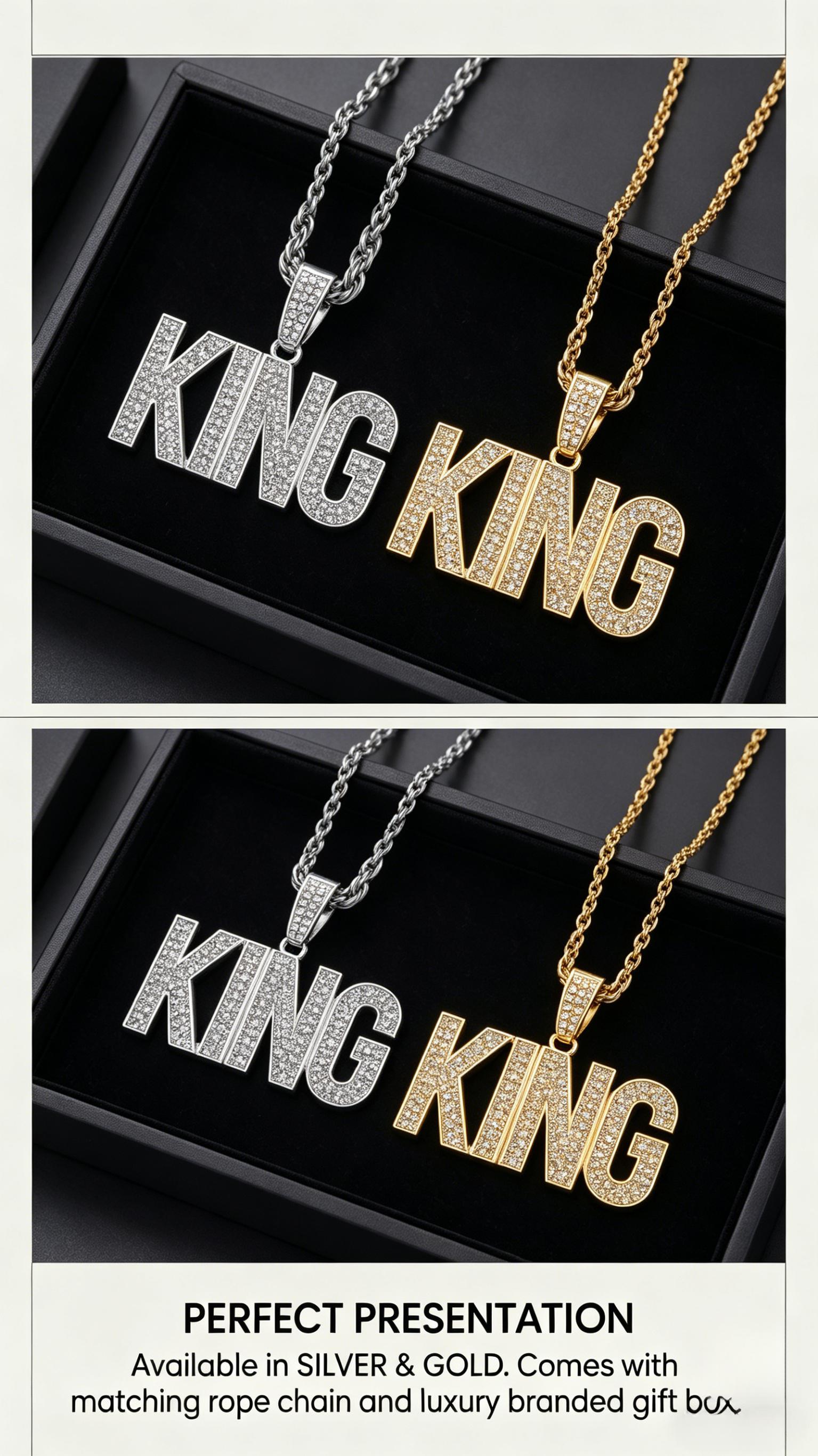 KING Pendant Necklace with Cuban Chain, Ideal for Hip Hop Lovers