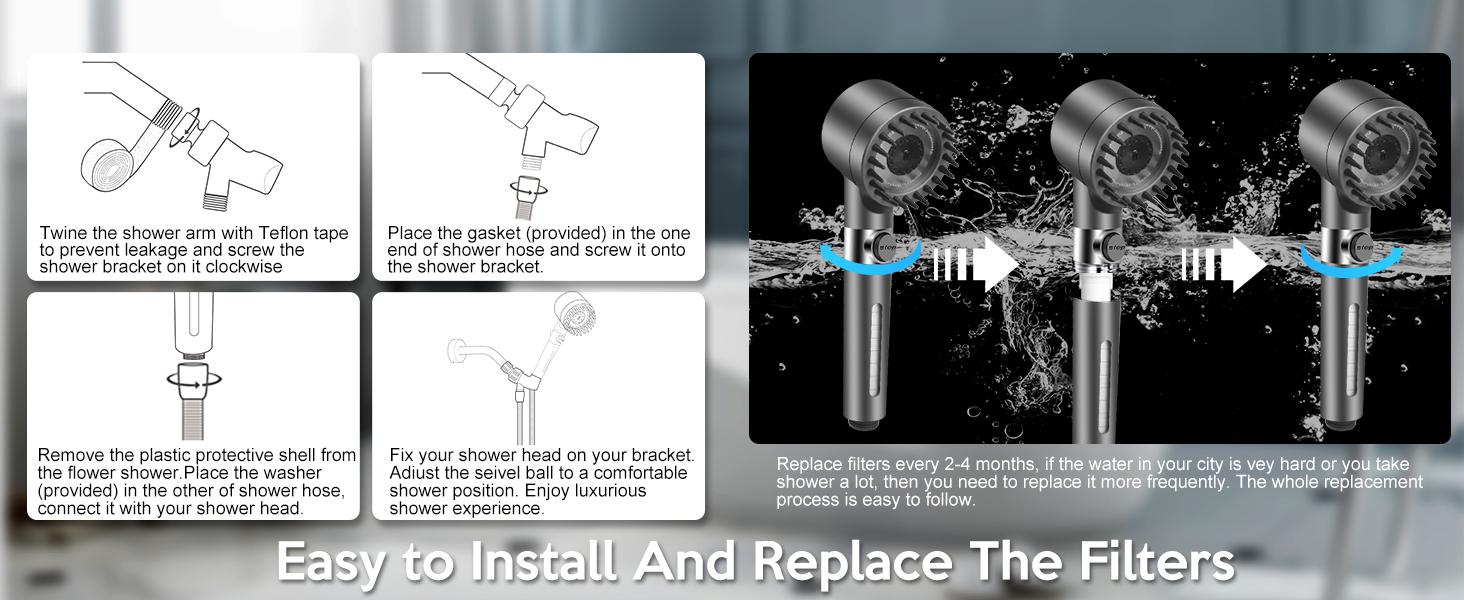 High Pressure shower  Head withHandheld,HighFlow Even with LowWater Pressure-Hand HeldShowerheadSet,3 Modes Filtered ShowerheadwithReplacement Hose/Bracket/CottonFilters,Detachable SprayMode,Gray,Springtok bathroom  shower equipment Waterfall Brush