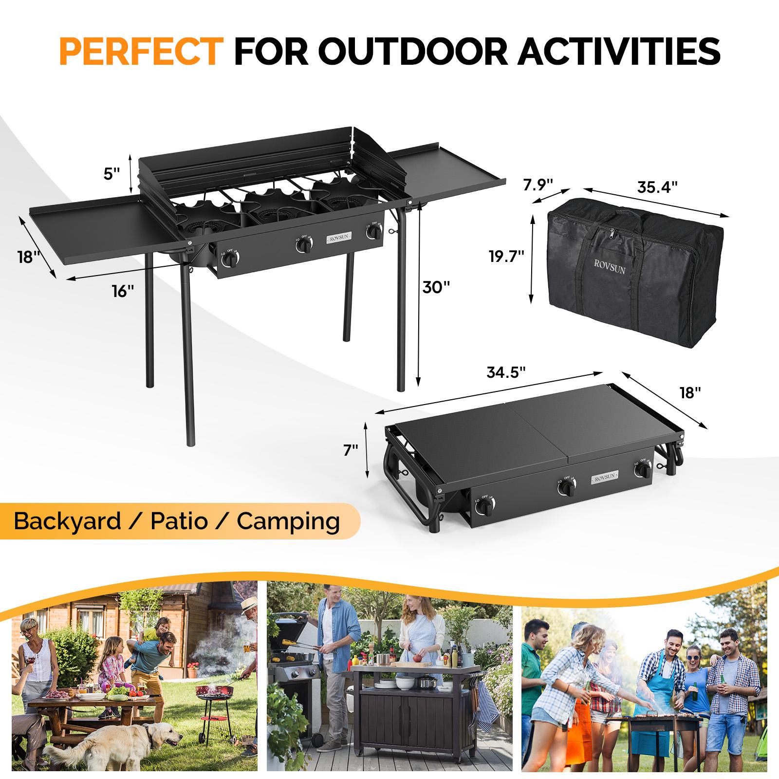 ROVSUN 2/3 Burner Propane Gas Stove with Side Shelf & Carrying Bag, 150,000/225,000BTU Outdoor Burner with Wind Panel & CSA Listed Regulator, Picnic Cooker for Home Patio Cooking Camping Brewing Turkey Frying SpringStatements ROVSUN 2/3 Burner Propane Gas Stove with Side Shelf & Carrying Bag, 150,000/225,000BTU Outdoor Burner with Wind Panel & CSA Listed Regulator, Picnic Cooker for Home Patio Cooking Camping Brewing Turkey Frying SpringStatements