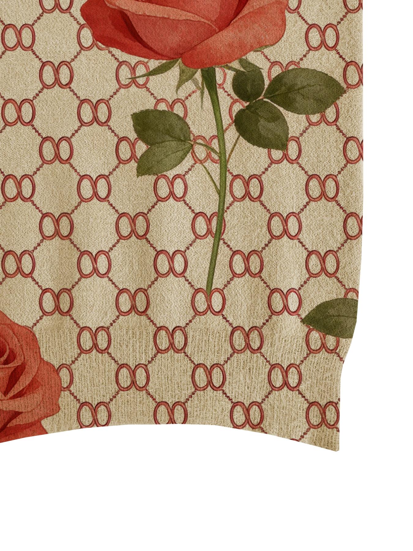 Women's Geometric Floral Print Stand Collar Sweater, Casual Long Sleeve Knitwear for Fall Winter, Comfortable Warm Daily Wear