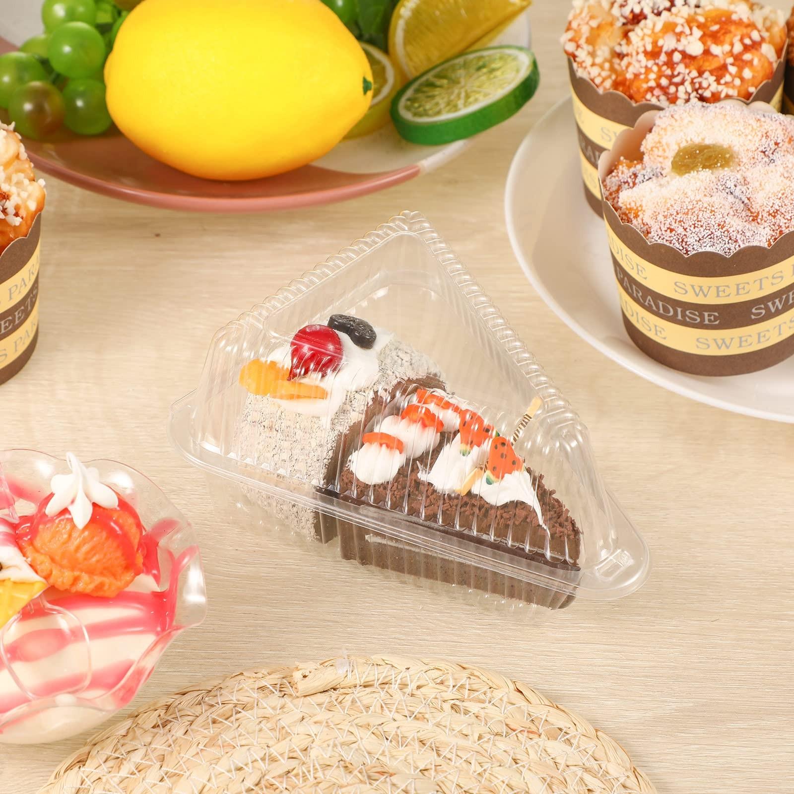 50/100pcs Cake Slice Containers, Triangle Cake Boxes, Transparent Plastic, Hinged Lid, Cheese Cake Removal, Flip Top Packaging, Bakeware
