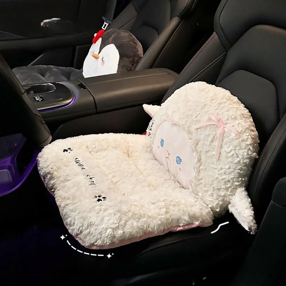 Winter Plush Car Rear Seat Cushion with Integrated Lumbar Support, Non-Slip Thickened Fluffy Cartoon Cute One-Piece Seat Pad, Universal Fit Warm Car Interior Accessory