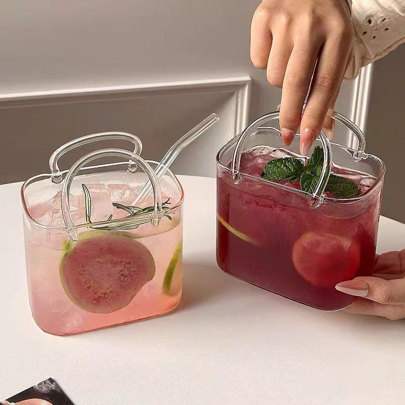 Reusable Glass Cup with Straw, Square Cocktail Mug for Juice Smoothies Iced Tea, Drinkware, Holiday Gift Christmas Halloween Thanksgiving Hanukkah