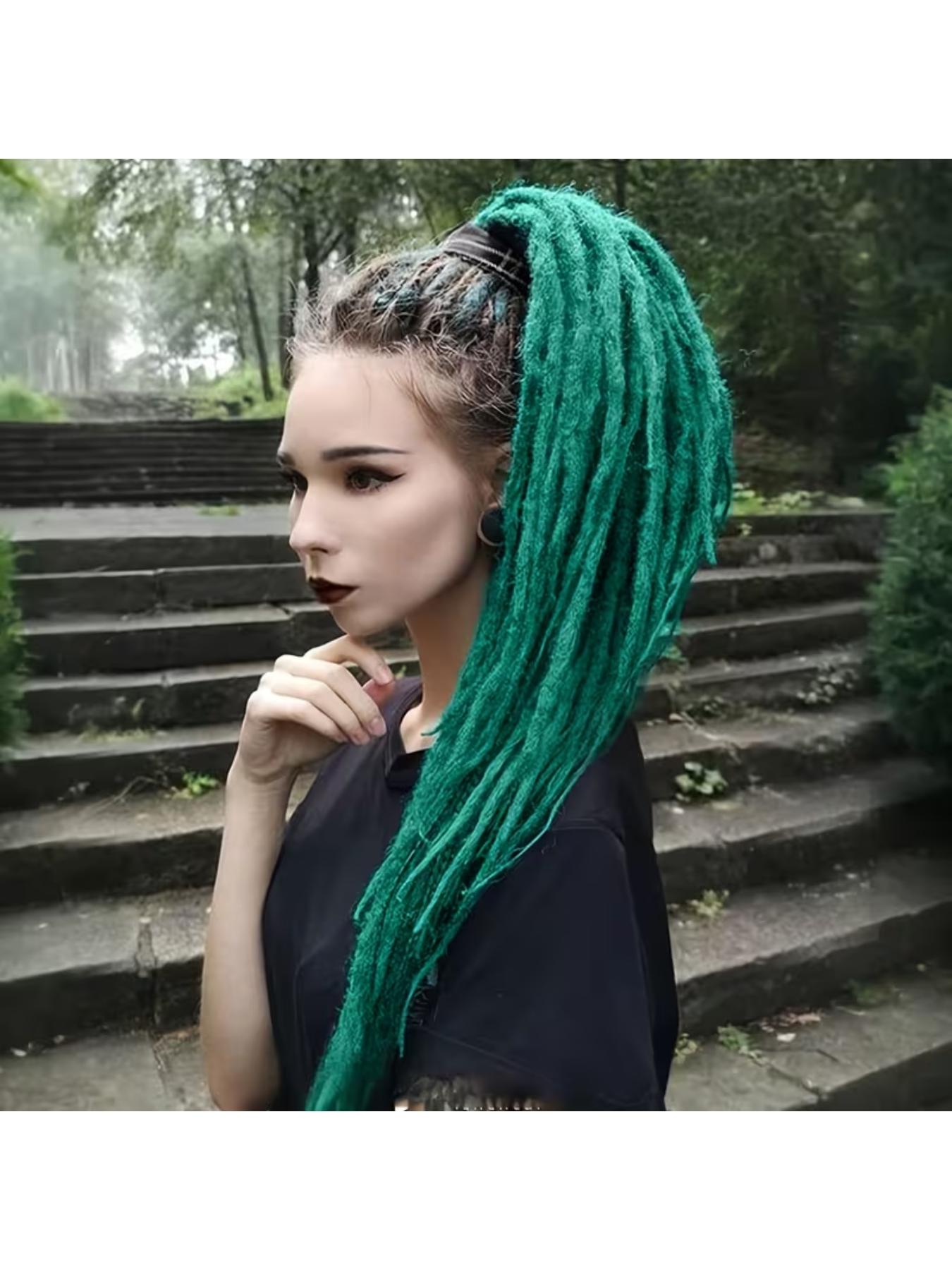 50-Pack Devil Green Double Tail Dreadlocks - Straight Synthetic Hair for Full Head Extensions, Synthetic Hair Braids, Soft & Non-Tangling, Perfect for Daily Wear & Parties, Party Hair Accessory, Easy Maintenance Hairpiece