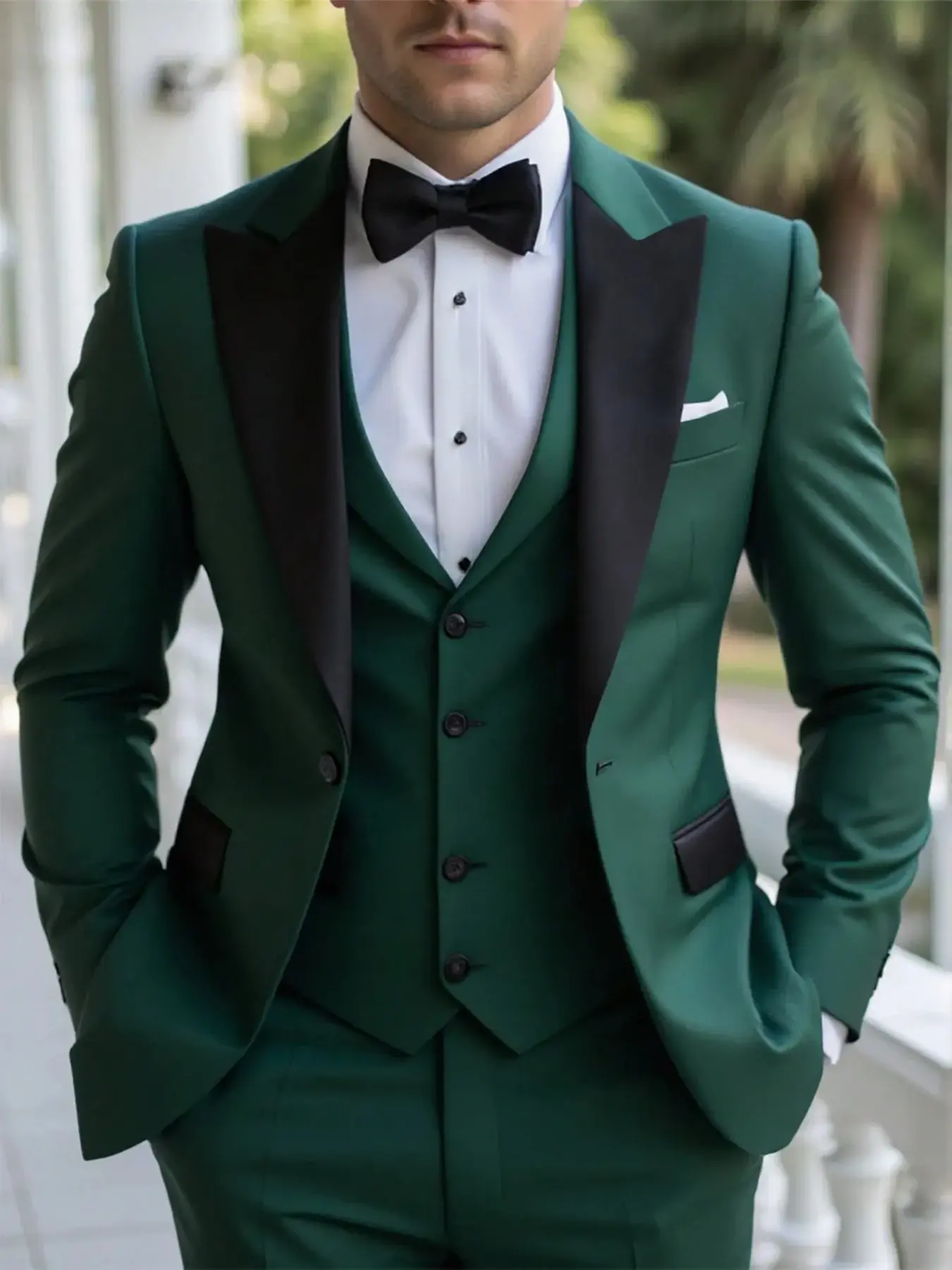 Men's Two-Piece Tuxedo Set, Colorblock Notch Lapel Suit Jacket + Pants, Slim Fit, Wedding, Graduation Dance, Formal Event, Fashion Men's Dress